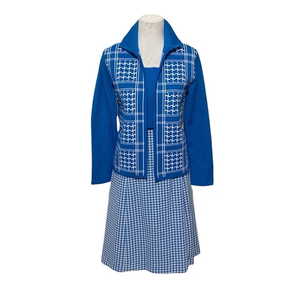 Vintage 60’s Set: Houndstooth Knit Skirt & Jacket Set - Picture 1 of 16